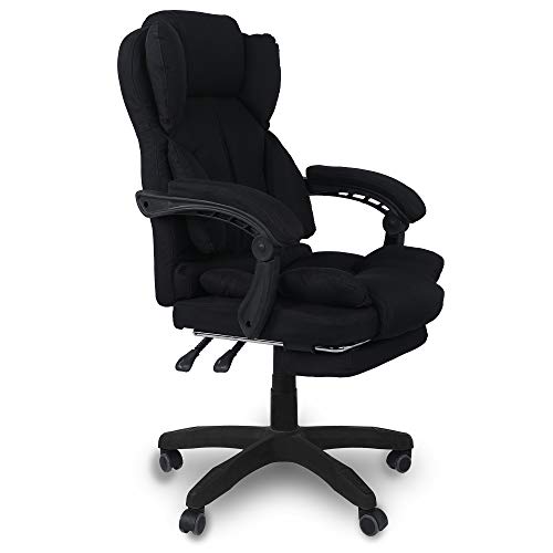 TRISENS Bürostuhl, ergonomischer Schreibtischstuhl Stoff Chefsessel mit gepolsterten Armlehnen und Kopfunterstützung, Höheverstellbar 360°Bürodrehstuhl Stoff Drehstuhl, Farbe:Schwarz von TRISENS