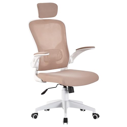 TRISENS Bürostuhl Ergonomisch Drehstuhl Schreibtischstuhl Mesh Netzstoff Office Stuhl, Farbe:Weiß/Taupe von TRISENS