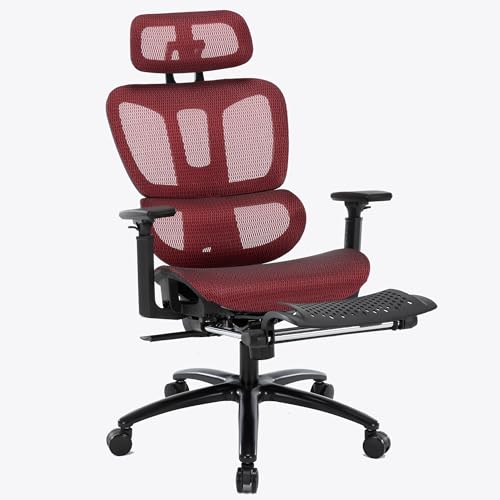 TRISENS Bürostuhl in moderner Mesh-Optik mit Fußstütze ergonomischer Drehstuhl mit Nacken und Lordosenstütze - Gamingstuhl mit atmungsaktiver Netzrückenlehne und Wippfunktion, Farbe:Schwarz/Rot von TRISENS