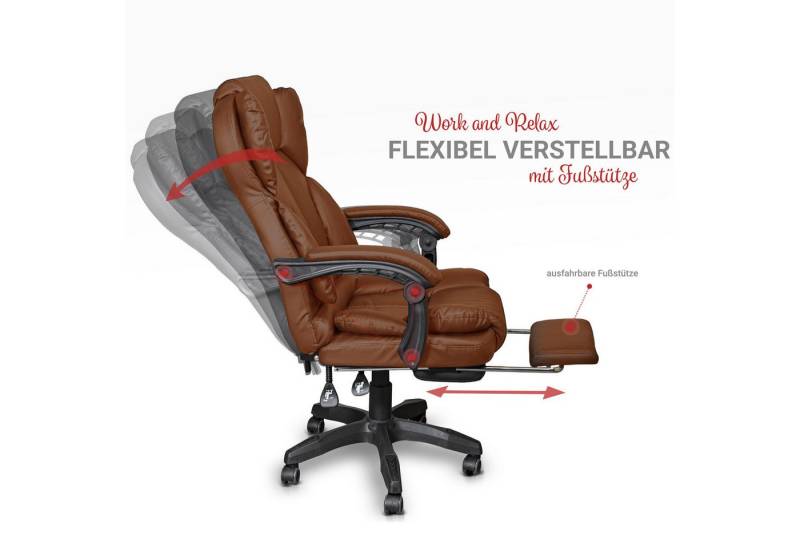 TRISENS Chefsessel Rafael Bürostuhl Home Office Chair Lederoptik-Design Fußstütze (1 Stück) von TRISENS