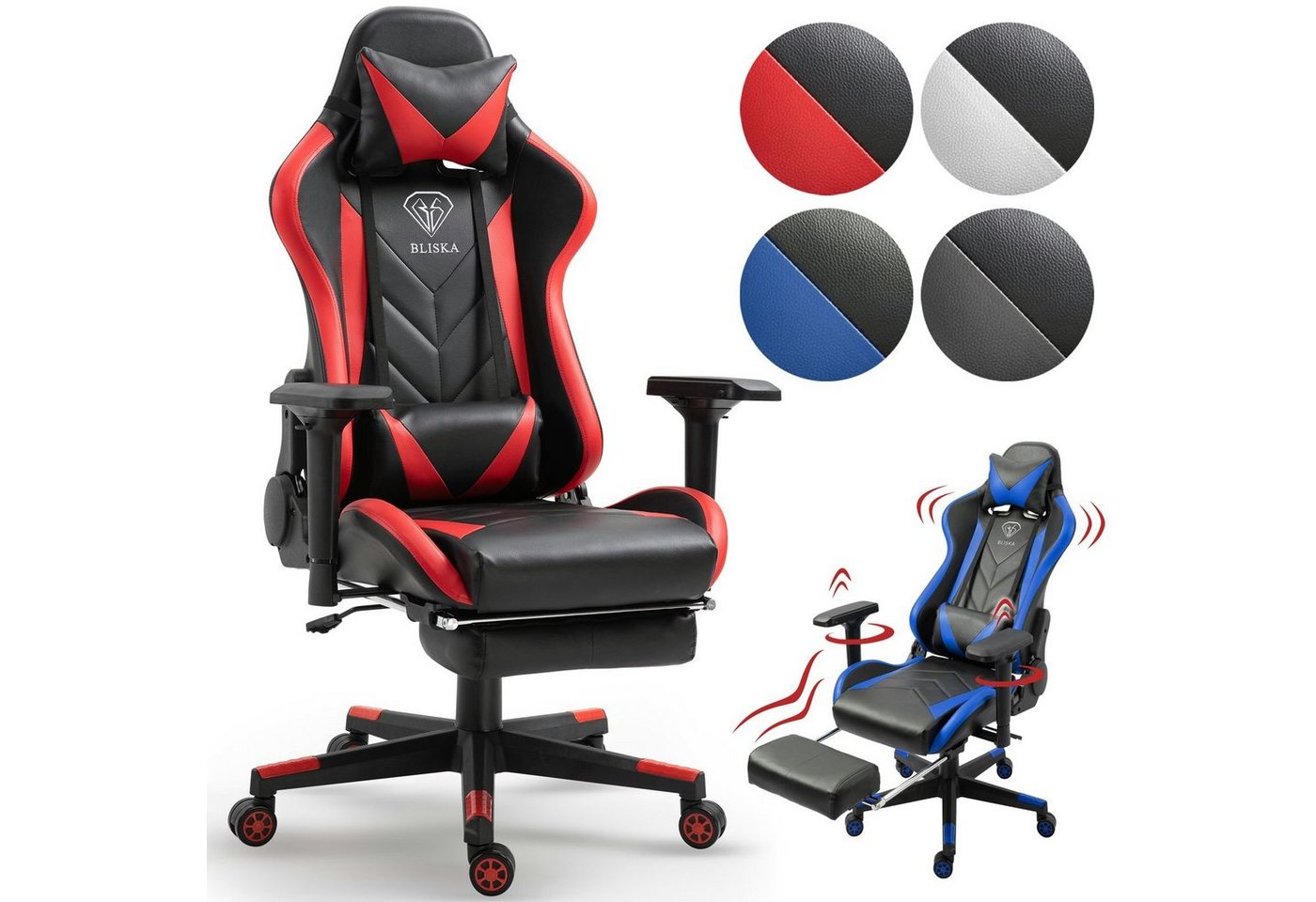 TRISENS Chefsessel Leo (1 Stück), Gaming Stuhl mit Fußstütze und 4D-Armlehnen gaming chair in Lederoptik von TRISENS