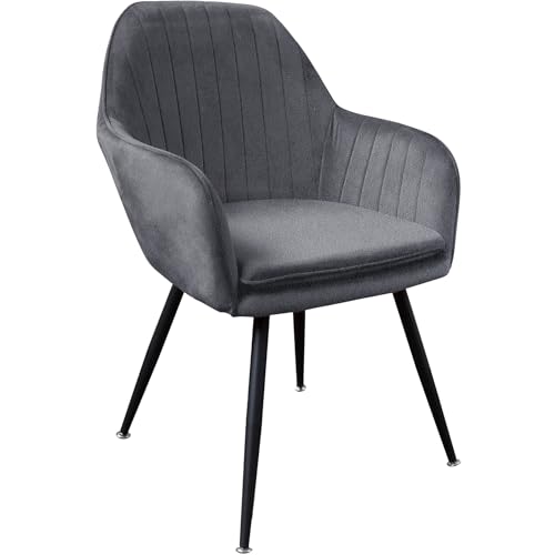 TRISENS Esszimmerstühle Steppoptik Loungesessel mit Armlehnen gepolsterte Küchenstühle mit abgestepptem Samtbezug Stühle mit Metallgestell, Farbe:Schwarz-Alcantara, Menge:1 St. von TRISENS