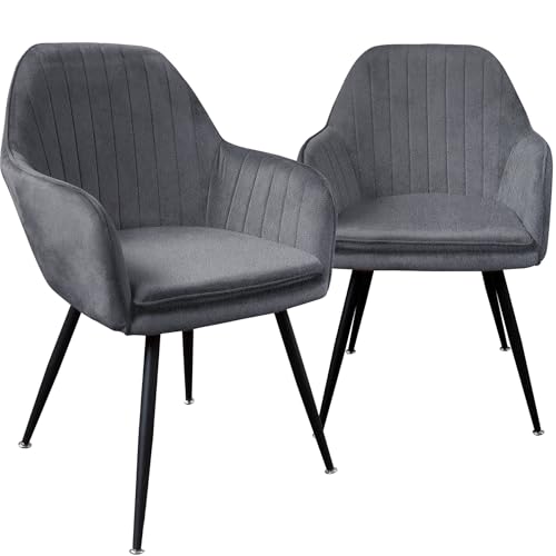 TRISENS Esszimmerstühle Steppoptik Loungesessel mit Armlehnen gepolsterte Küchenstühle mit abgestepptem Samtbezug Stühle mit Metallgestell, Farbe:Schwarz-Alcantara, Menge:2 St. von TRISENS