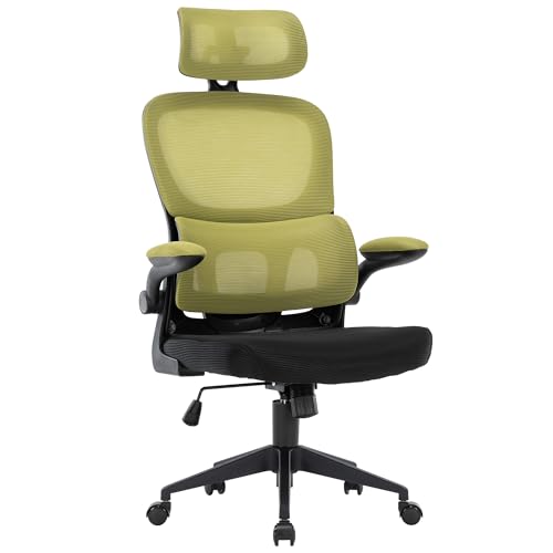 TRISENS Flexibler Bürostuhl in moderner Mesh-Optik ergonomischer Schreibtischstuhl mit Nacken- und Lordosenstütze Gamingstuhl mit atmungsaktiver Netzrückenlehne und Wippfunktion, Farbe:Schwarz/Grün von TRISENS