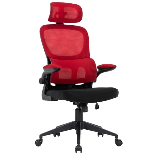 TRISENS Flexibler Bürostuhl in moderner Mesh-Optik ergonomischer Schreibtischstuhl mit Nacken- und Lordosenstütze Gamingstuhl mit atmungsaktiver Netzrückenlehne und Wippfunktion, Farbe:Schwarz/Rot von TRISENS