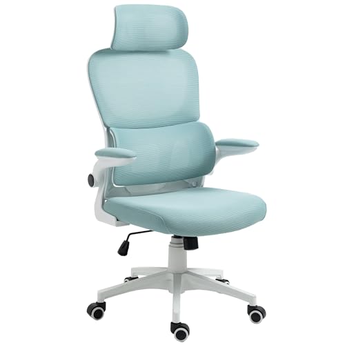 TRISENS Flexibler Bürostuhl in moderner Mesh-Optik ergonomischer Schreibtischstuhl mit Nacken- und Lordosenstütze Gamingstuhl mit atmungsaktiver Netzrückenlehne und Wippfunktion, Farbe:Weiß/Blau von TRISENS