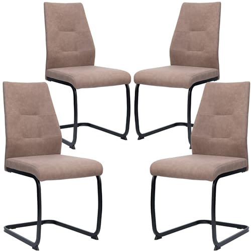 TRISENS Moderne Esszimmerstühle in Lederoptik - gepolsterte Esstischstühle mit robustem Metallgestell - Pflegeleichte Schwingstühle mit atmungsaktiver Oberfläche, Farbe:Taupe, Menge:4 St. von TRISENS