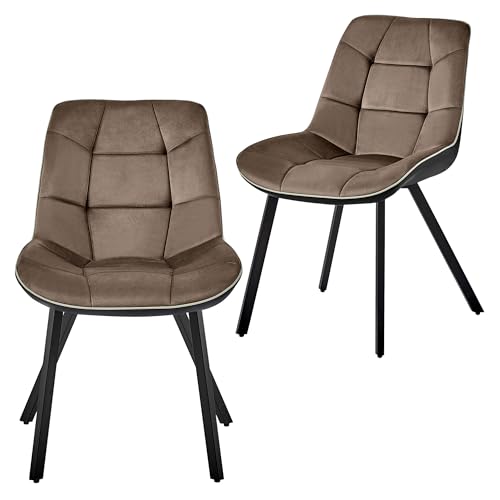 TRISENS Moderne Esszimmerstühle in Samt Lederoptik Esstischstühle - gepolsterte Küchenstühle mit abgestepptem Bezug - stabile Stühle Esszimmer mit Metallgestell, Farbe:Taupe, Menge:2 St. von TRISENS