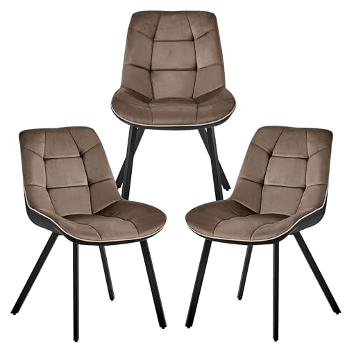 TRISENS Moderne Esszimmerstühle in Samt Lederoptik Esstischstühle - gepolsterte Küchenstühle mit abgestepptem Bezug - stabile Stühle Esszimmer mit Metallgestell, Farbe:Taupe, Menge:3 St. von TRISENS