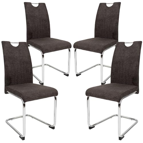 TRISENS Moderne Esszimmerstühle mit Stoffbezug - gepolsterte Esstischstühle Freischwinger mit robustem Chrom Gestell, Farbe:Braun-Grau, Menge:4 St. von TRISENS