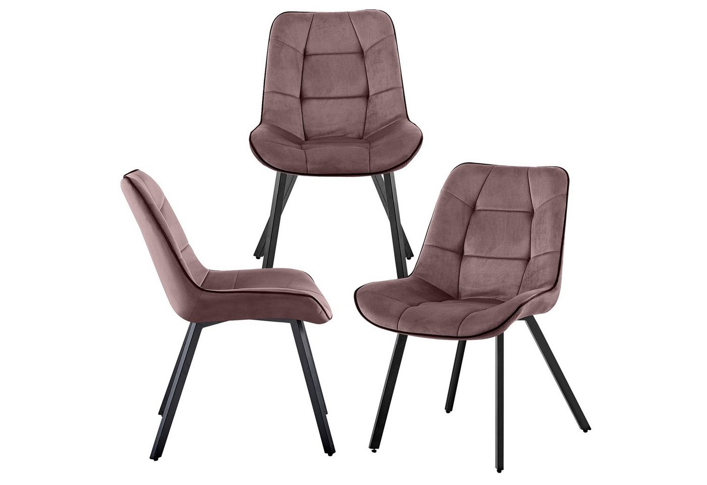 TRISENS Polsterstuhl Iris (Set, 3 St), Polstersessel mit abgestepptem Samtbezug Küchenstuhl in Velvetoptik von TRISENS