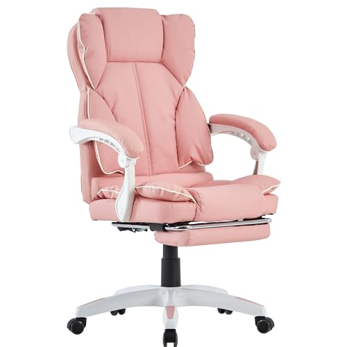 TRISENS Schreibtischstuhl ergonomisch mit Flexibler Rückenlehne & Kopfstütze - Bequemer Bürostuhl für Schreibtisch - Büro Stuhl, Drehstuhl, Chefsessel, Farbe:Rosa - Weiß von TRISENS