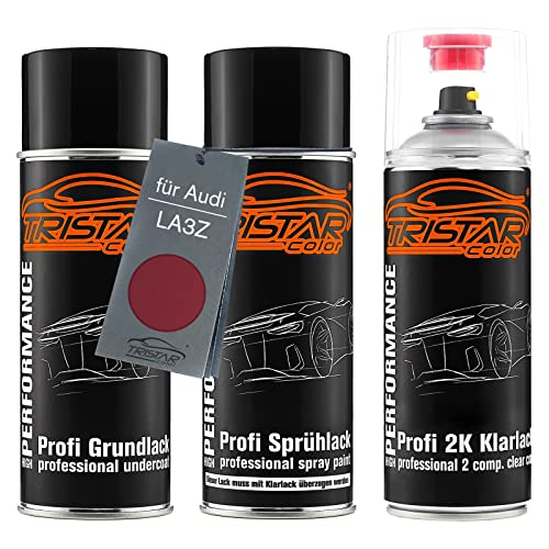 TRISTARcolor Autolack 2K Spraydosen Set für Audi LA3Z Rot Metallic Grundlack Basislack 2 Komponenten Klarlack Sprühdose von TRISTARcolor