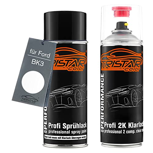 Autolack 2K Spraydosen Set für Ford BK3 Diamond White Basislack 2 Komponenten Klarlack Sprühdose von TRISTARcolor