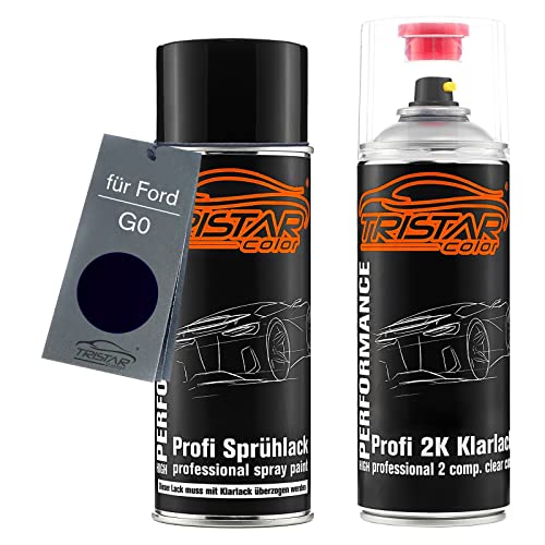 Autolack 2K Spraydosen Set für Ford G0 Panther Black Perl Basislack 2 Komponenten Klarlack Sprühdose von TRISTARcolor
