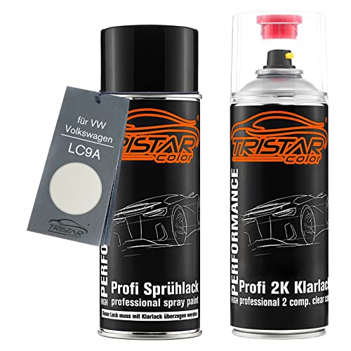 TRISTARcolor Autolack 2K Spraydosen Set für VW/Volkswagen LC9A Pure White/Oryxweiss Basislack 2 Komponenten Klarlack Sprühdose von TRISTARcolor