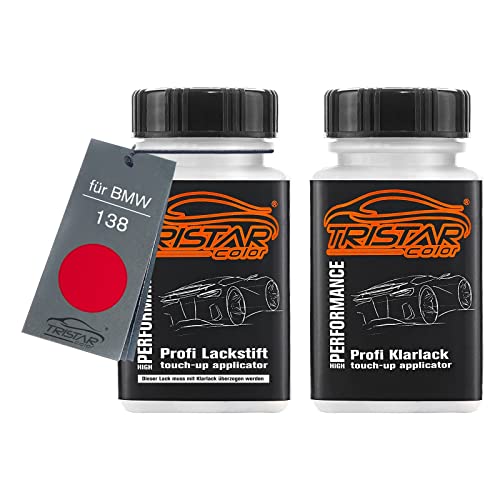 TRISTARcolor Autolack Lackstift Set für BMW 138 Zinnoberrot Basislack Klarlack je 50ml von TRISTARcolor