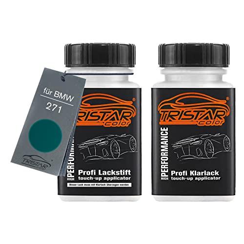 TRISTARcolor Autolack Lackstift Set für BMW 271 Urgrün Metallic Basislack Klarlack je 50ml von TRISTARcolor