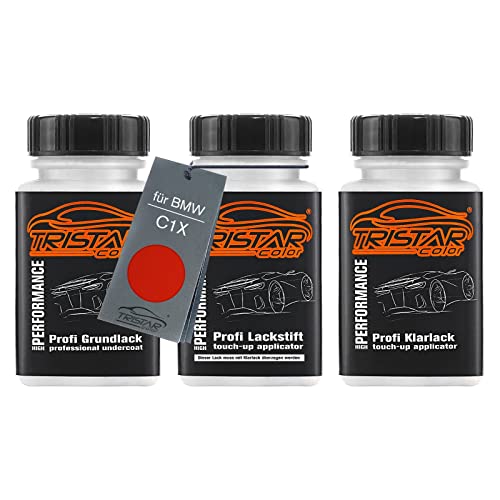 TRISTARcolor Autolack Lackstift Set für BMW C1X Sunset Orange Perl Metallic Grundlack Basislack Klarlack je 50ml von TRISTARcolor