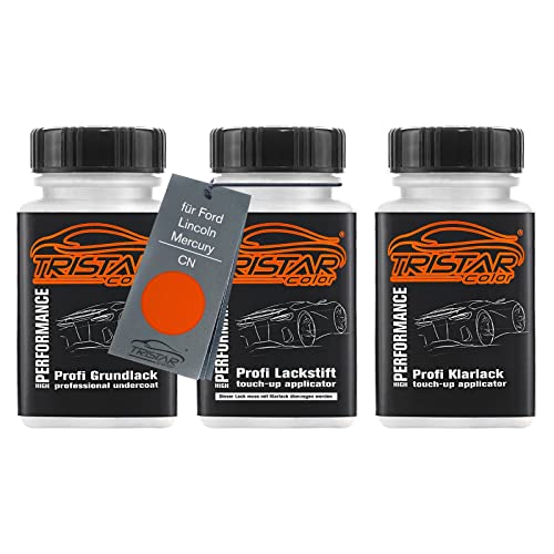 TRISTARcolor Autolack Lackstift Set für Ford/Lincoln/Mercury CN Code Orange Grundlack Basislack Klarlack je 50ml von TRISTARcolor