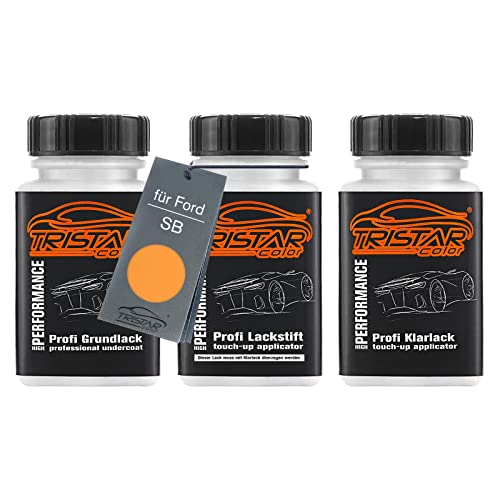 Autolack Lackstift Set für Ford SB Cyber Orange Perl Grundlack Basislack Klarlack je 50ml von TRISTARcolor