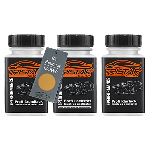 Autolack Lackstift Set für Peugeot MOW9 Salamanca Orange Metallic/Naranja Salamanca Metallic Grundlack Basislack Klarlack je 50ml von TRISTARcolor