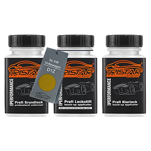 Autolack Lackstift Set für VW/Volkswagen D1Z Sandstorm Yellow Metallic Grundlack Basislack Klarlack je 50ml von TRISTARcolor