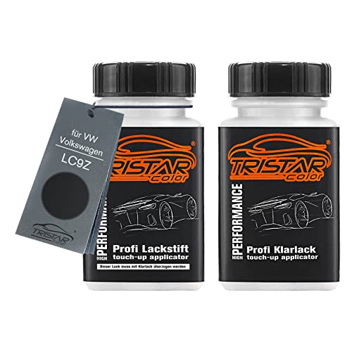 TRISTARcolor Autolack Lackstift Set für VW/Volkswagen LC9Z Black Magic Perl/Preto Magic Perol Basislack Klarlack je 50ml von TRISTARcolor