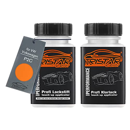 Autolack Lackstift Set für VW/Volkswagen P2C Leuchtorange Basislack Klarlack je 50ml von TRISTARcolor