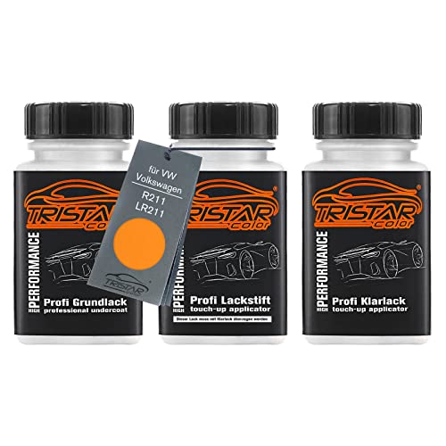 Autolack Lackstift Set für VW/Volkswagen R211 / LR211 Orange Grundlack Basislack Klarlack je 50ml von TRISTARcolor