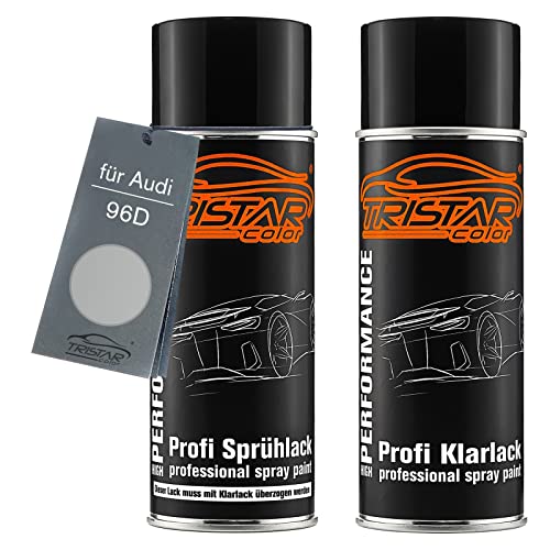 Autolack Spraydosen Set für Audi 96D Silber Metallic Basislack Klarlack Sprühdose 400ml von TRISTARcolor