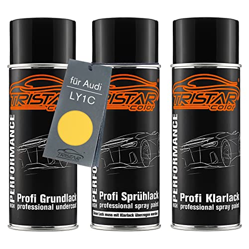 TRISTARcolor Autolack Spraydosen Set für Audi LY1C Imola/Sonnengelb/Imola Yellow Grundlack Basislack Klarlack Sprühdose 400ml von TRISTARcolor