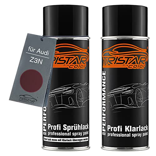 Autolack Spraydosen Set für Audi Z3N Rubinrot Perl/Rubin Red Perl Basislack Klarlack Sprühdose 400ml von TRISTARcolor