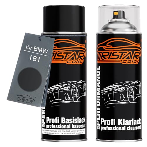 TRISTARcolor Autolack Spraydosen Set für BMW 181 Diamantschwarz Metallic Basislack Klarlack Sprühdose 400ml von TRISTARcolor