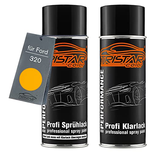 TRISTARcolor Autolack Spraydosen Set für Ford 320 Saffron/Maize Yellow/Safrangelb Basislack Klarlack Sprühdose 400ml von TRISTARcolor