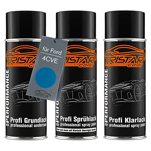 Autolack Spraydosen Set für Ford 4CVE Aquarius Metallic/Bahamablau Metallic Grundlack Basislack Klarlack Sprühdose 400ml von TRISTARcolor