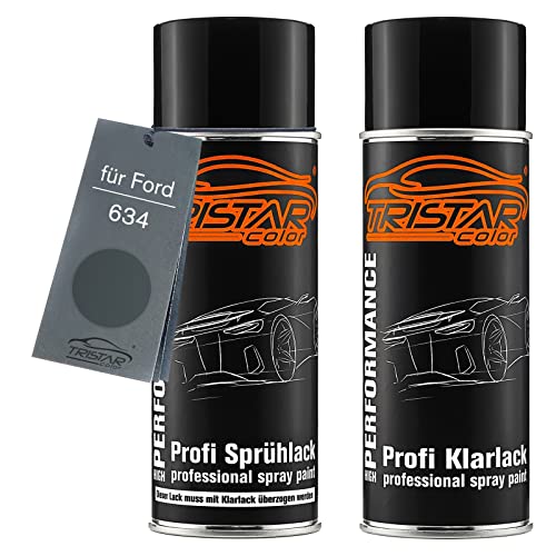 TRISTARcolor Autolack Spraydosen Set für Ford 634 Magnum Grey Metallic/Graphit Grey Metallic Basislack Klarlack Sprühdose 400ml von TRISTARcolor