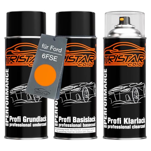 TRISTARcolor Autolack Spraydosen Set für Ford 6FSE Electric Orange Perl/Orange Electric Perl Grundlack Basislack Klarlack Sprühdose 400ml TRISTARcolor Autolack Spraydosen Set für Ford 6FSE Electric Orange Perl/Orange Electric Perl Grundlack Basislack Klarlack Sprühdose 400ml von TRISTARcolor