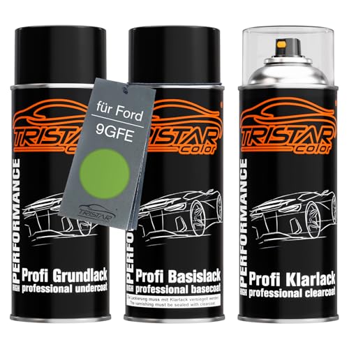 Autolack Spraydosen Set für Ford 9GFE Ultimate Green Perl/Celebration Green Perl Grundlack Basislack Klarlack Sprühdose 400ml von TRISTARcolor