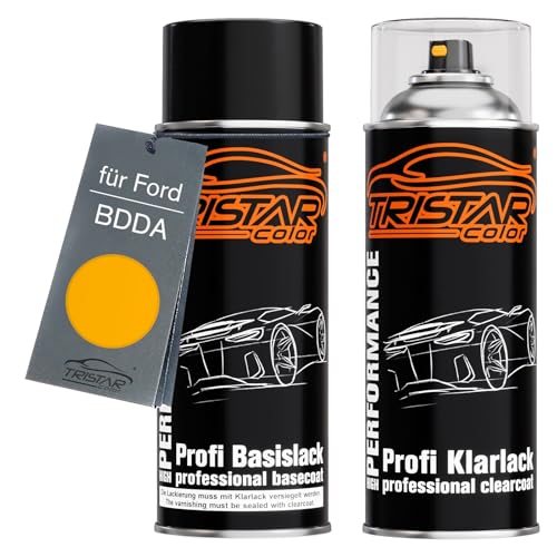 Autolack Spraydosen Set für Ford BDDA Saffron/Maize Yellow Basislack Klarlack Sprühdose 400ml von TRISTARcolor