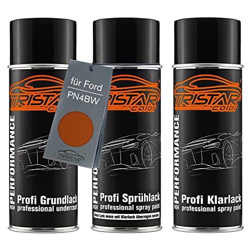 Autolack Spraydosen Set für Ford PN4BW Wildtrak Orange Metallic/Wild Trak Orange Metallic Grundlack Basislack Klarlack Sprühdose 400ml von TRISTARcolor