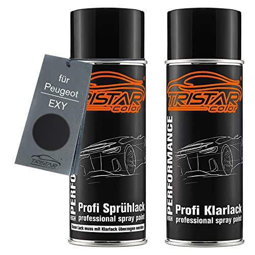 TRISTARcolor Autolack Spraydosen Set für Peugeot EXY Noir Onyx/Schwarz Basislack Klarlack Sprühdose 400ml von TRISTARcolor