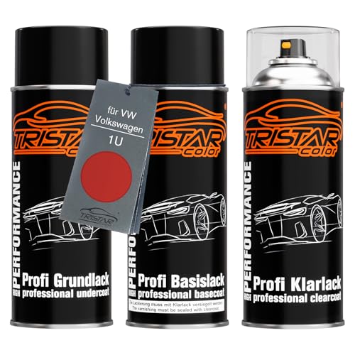 TRISTARcolor Autolack Spraydosen Set für VW/Volkswagen 1U Amaryllisrot Metallic/Amaryllis Red Metallic Grundlack Basislack Klarlack Sprühdose 400ml von TRISTARcolor