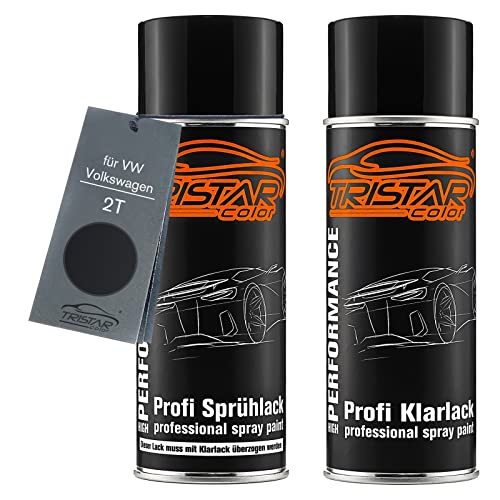 Autolack Spraydosen Set für VW/Volkswagen 2T Deep Black Perl/Orcaschwarz Metallic Basislack Klarlack Sprühdose 400ml von TRISTARcolor