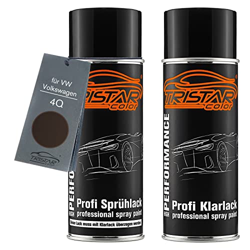 Autolack Spraydosen Set für VW/Volkswagen 4Q Toffee Braun Metallic/Gracios Braun Metallic Basislack Klarlack Sprühdose 400ml von TRISTARcolor