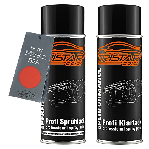 Autolack Spraydosen Set für VW/Volkswagen B2A Sundown Orange Basislack Klarlack Sprühdose 400ml von TRISTARcolor