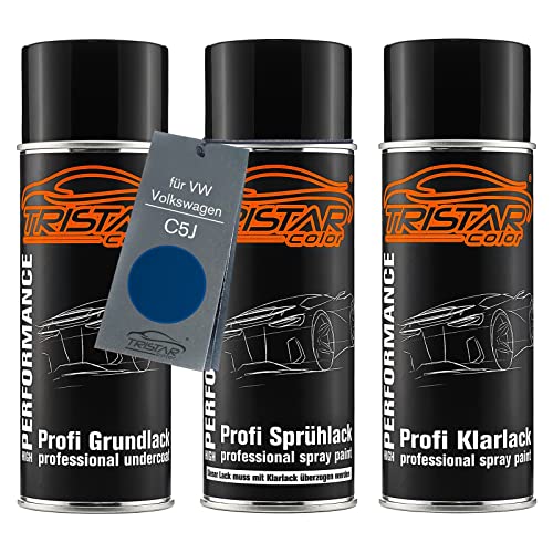 TRISTARcolor Autolack Spraydosen Set für VW/Volkswagen C5J Laser Blue Perl Grundlack Basislack Klarlack Sprühdose 400ml von TRISTARcolor