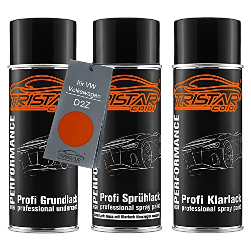 Autolack Spraydosen Set für VW/Volkswagen D2Z Hot Orange Metallic/Rocket Orange Metallic Grundlack Basislack Klarlack Sprühdose 400ml von TRISTARcolor