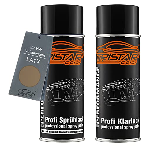 TRISTARcolor Autolack Spraydosen Set für VW/Volkswagen LA1X Titanium Beige Metallic Basislack Klarlack Sprühdose 400ml von TRISTARcolor