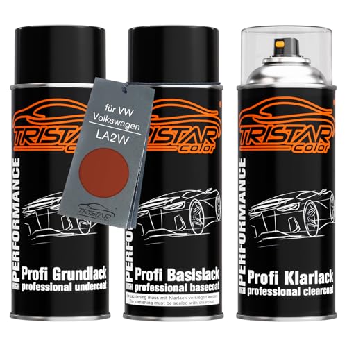 TRISTARcolor Autolack Spraydosen Set für VW/Volkswagen LA2W Copper Orange Metallic Grundlack Basislack Klarlack Sprühdose 400ml von TRISTARcolor